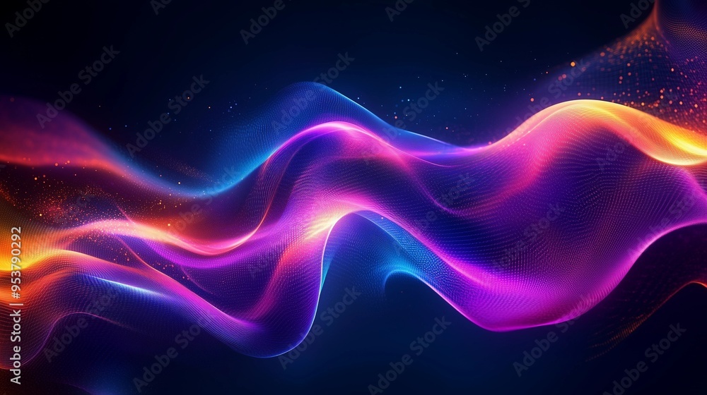Mysterious Dark Purple Background with Colorful Flowing Light Lines and Gradient Waves, Futuristic Technology Design for Graphic Backgrounds and Wallpaper Mysterious Dark Purple Background with Colorful Flowing Light Lines and Gradient Waves, Futuristic Technology Design for Graphic Backgrounds and Wallpaper