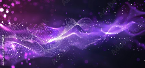 Abstract Purple Wave with Glowing Particles