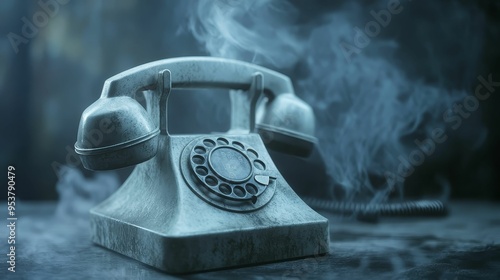 Ghostly presence hovering over an old telephone, eerie communication, supernatural call