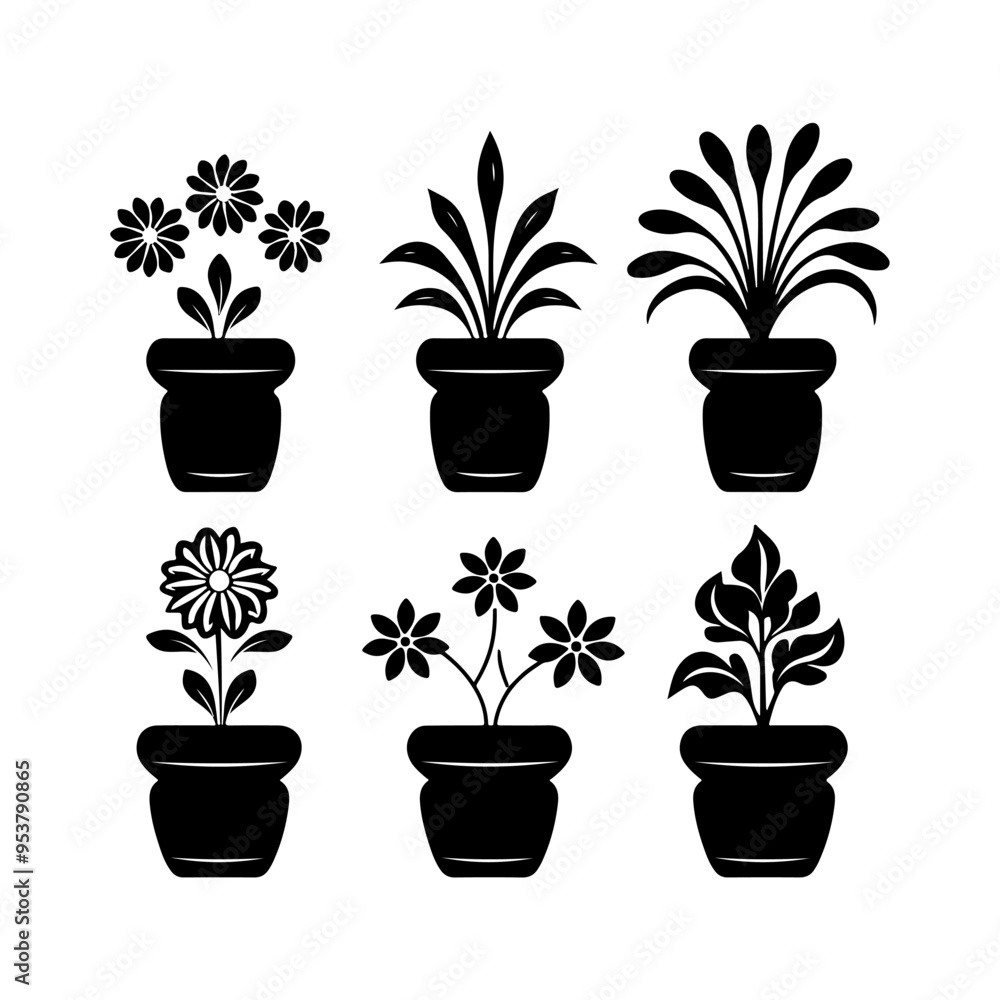 Fototapeta premium Silhouette of Flower Pot set items clipart