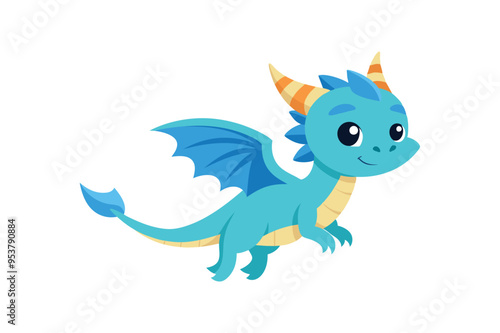 Cute cartoon baby dragon flaying vector artwork illustration photo