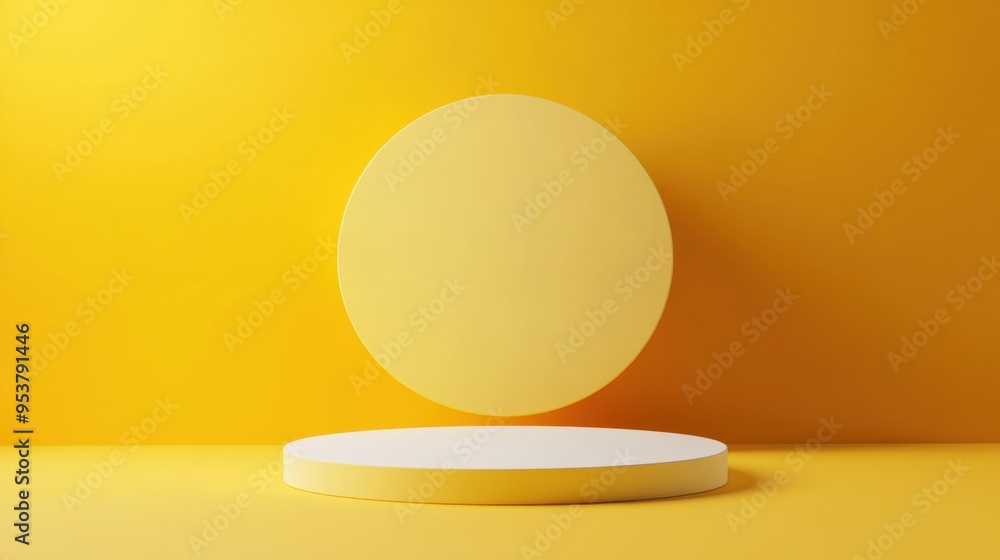 A minimalistic 3D round podium on a bold yellow background, designed for product display or branding presentations. The scene is simple yet impactful. A minimalistic 3D round podium on a bold yellow background, designed for product display or branding presentations. The scene is simple yet impactful.