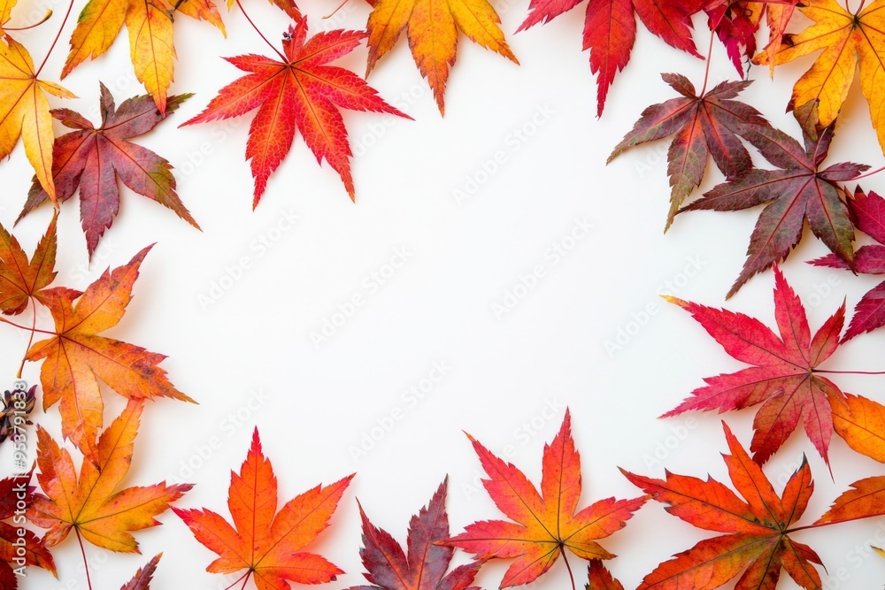 Autumn Maple Leaves Flat Lay White Background created with Generative AI Autumn Maple Leaves Flat Lay White Background created with Generative AI