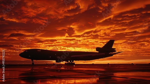 Majestic Silhouette of Cargo Plane at Sunset on Tarmac