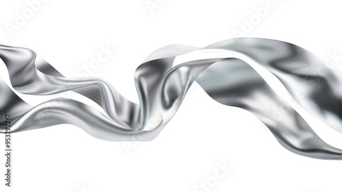 Silver silk curly ribbon isolated on white background photo