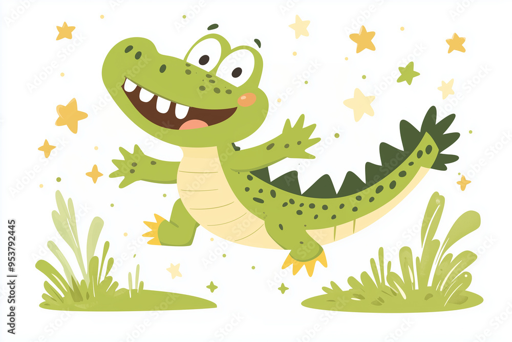 Obraz premium Cute cartoon vector style illustration of a happy smiling crocodile