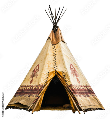 Tranquil Native American teepee scene isolated on transparent background photo