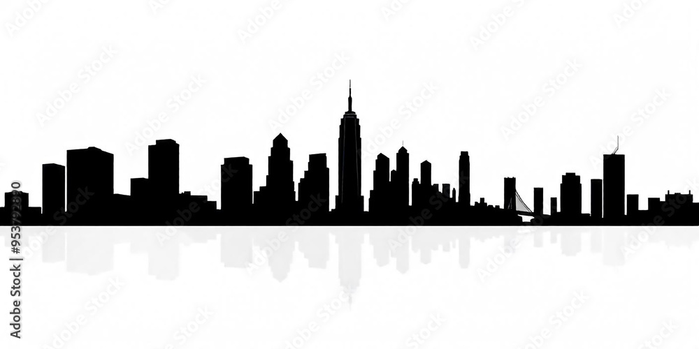 Fototapeta premium silhouette of building facade, black and white silhouette line drawing illustration of old houses scheme in white background 
