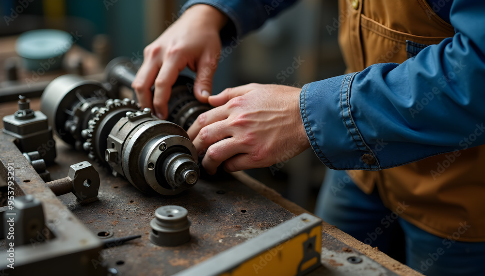 Close-Up of Mechanical Engineer Adjusting Machine Parts Close-Up of Mechanical Engineer Adjusting Machine Parts