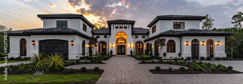 Luxury Mediterranean Home with Evening Sky
