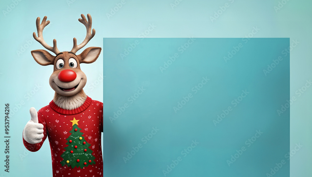 Fototapeta premium Renne de noël tenant un panneau vierge