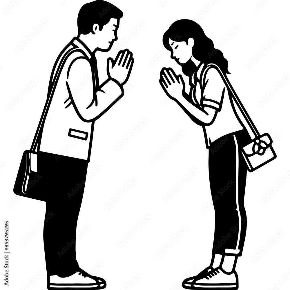 Man and Woman Bowing to Each Other. Man and Woman Bowing to Each Other.