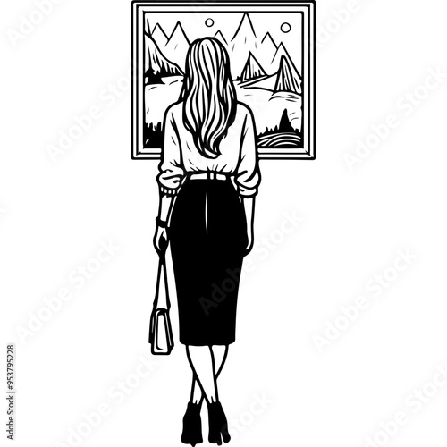 Woman admiring art in museum.