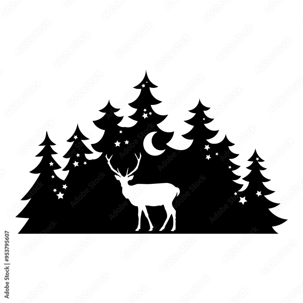 Forest Silhouette Deer With Horns Forest Silhouette Deer With Horns