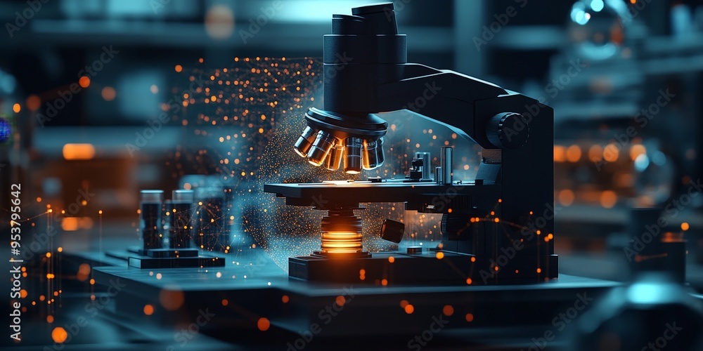 High-Tech Laboratory with Holographic DNA Strand High-Tech Laboratory with Holographic DNA Strand