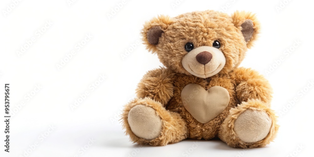 Fototapeta premium Adorable plush teddy bear with soft, cuddly fur warmly embracing a blank space, conveying comfort, love, and affection,