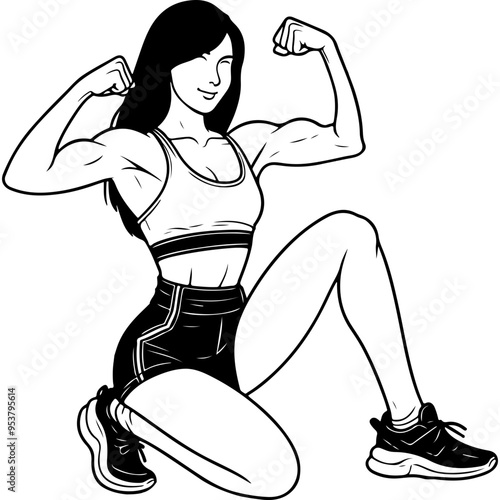 Strong Woman Flexing Muscles.