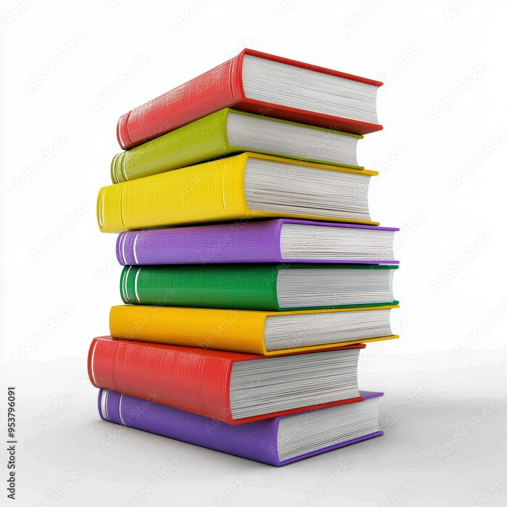 Stack of colorful books isolated on white background. Education, learning, and knowledge concept. Vibrant and eye-catching illustration. Stack of colorful books isolated on white background. Education, learning, and knowledge concept. Vibrant and eye-catching illustration.