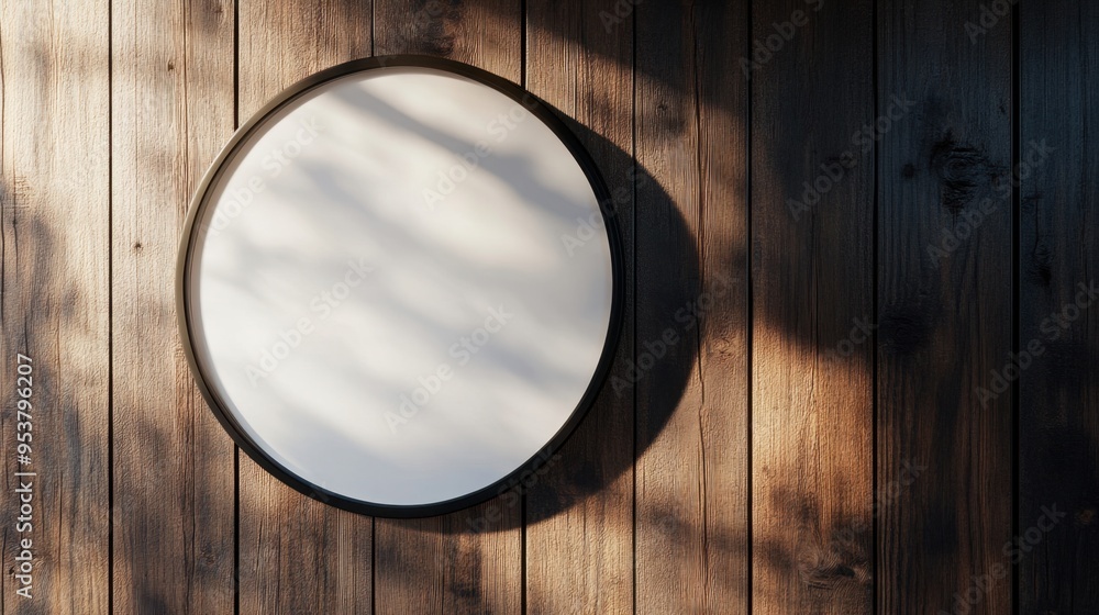 A circular signboard mockup hangs on a wooden wall, awaiting custom branding. The street backdrop offers a lively urban atmosphere, perfect for business. A circular signboard mockup hangs on a wooden wall, awaiting custom branding. The street backdrop offers a lively urban atmosphere, perfect for business.