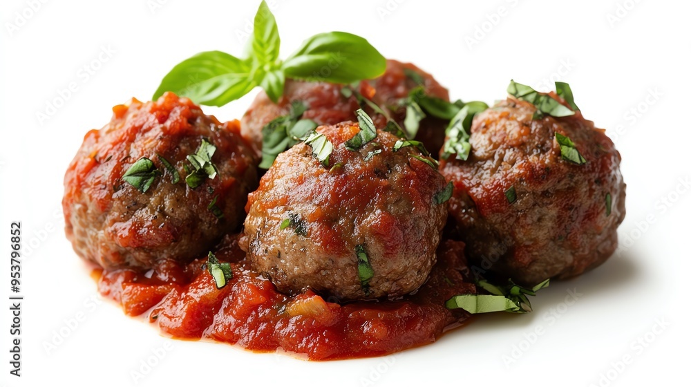 a beef meatball with marinara sauce, comfort food, rich red tones, isolated on white background a beef meatball with marinara sauce, comfort food, rich red tones, isolated on white background