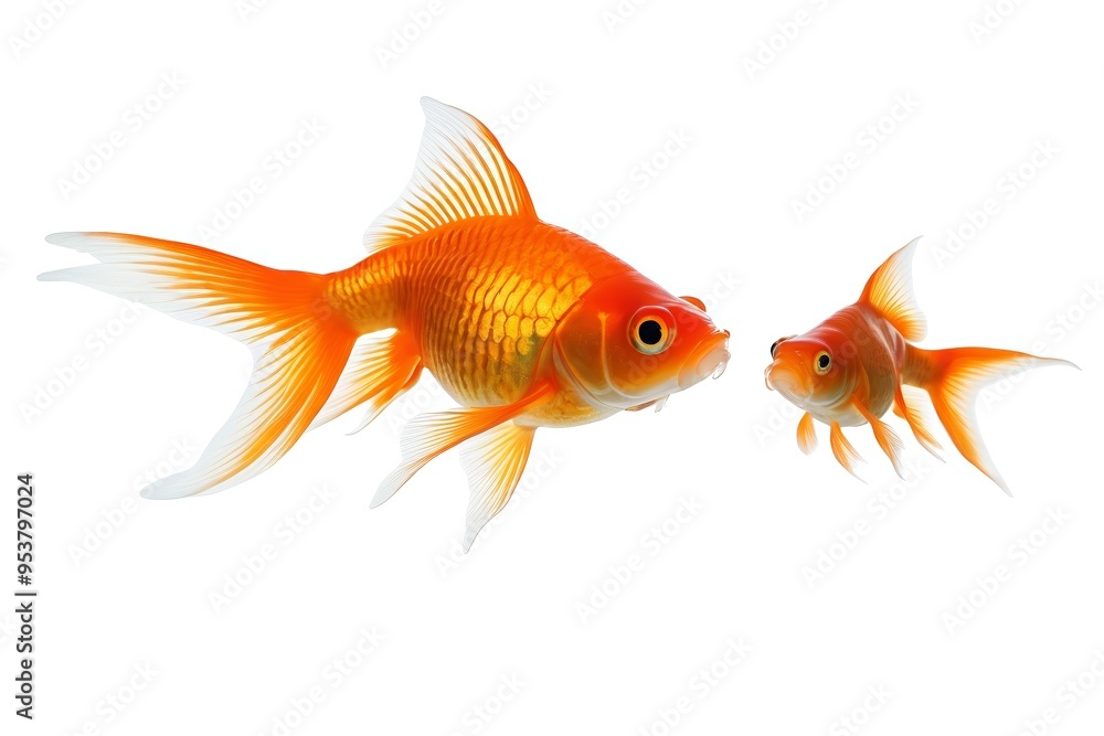 there are two goldfishs facing each other on a white background there are two goldfishs facing each other on a white background