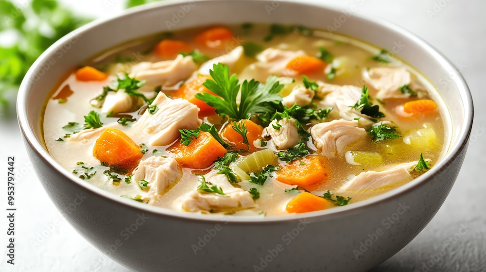 a bowl of chicken soup with vegetables, comfort food, warm and hearty, isolated on white background a bowl of chicken soup with vegetables, comfort food, warm and hearty, isolated on white background
