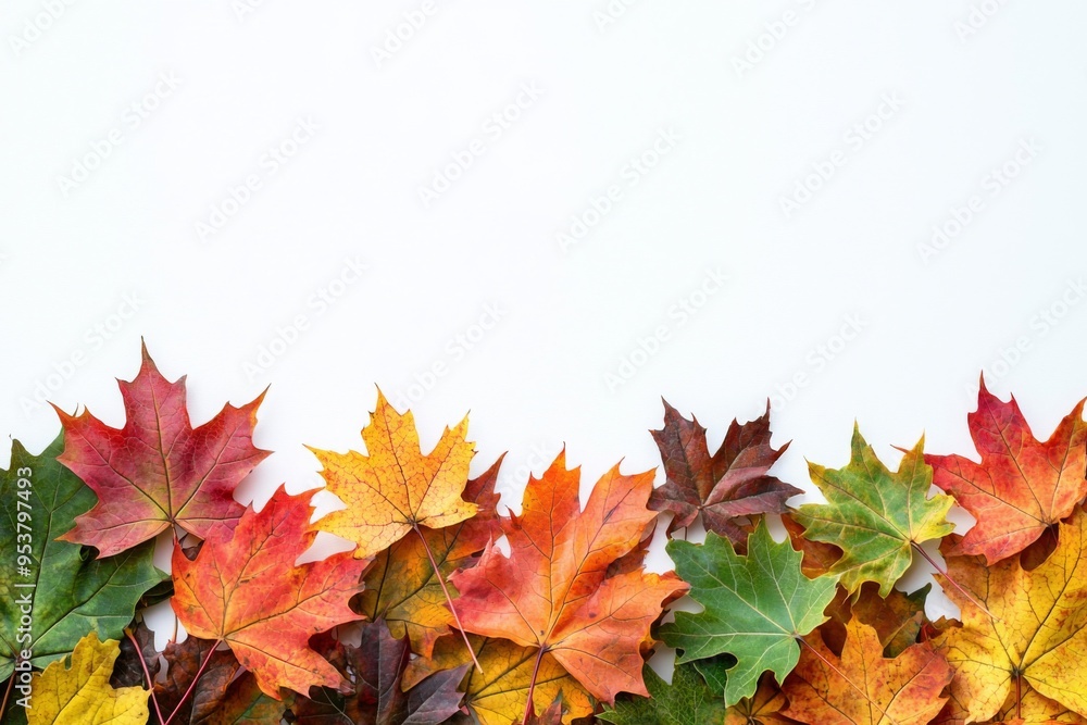 Autumn Maple Leaves Flat Lay White Background created with Generative AI Autumn Maple Leaves Flat Lay White Background created with Generative AI