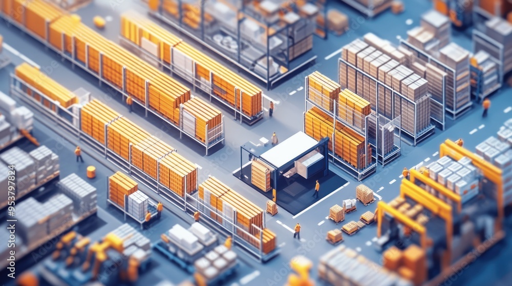 Miniature Model of a Busy Warehouse with Forklifts and Workers Miniature Model of a Busy Warehouse with Forklifts and Workers