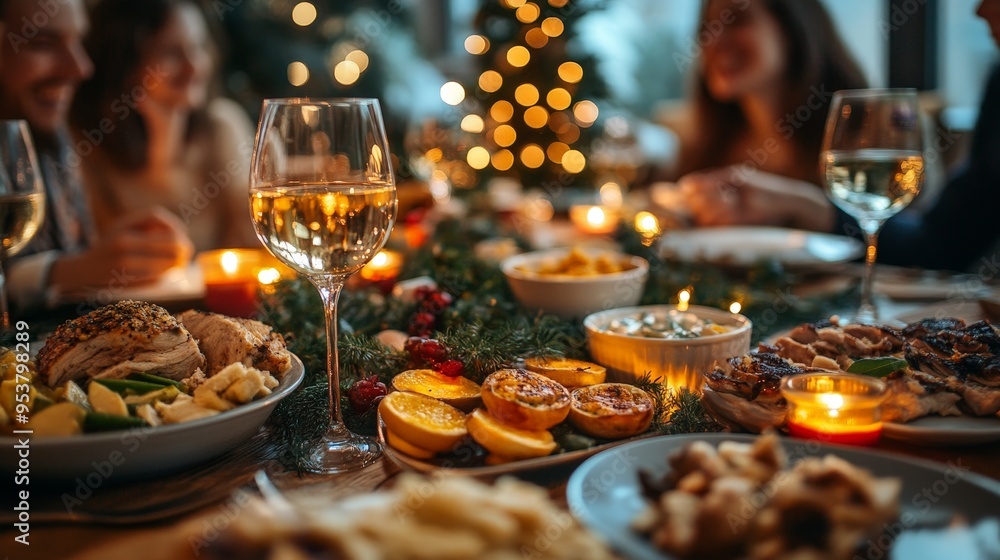 Family Enjoying Festive Dinner With Laughter Family Enjoying Festive Dinner With Laughter