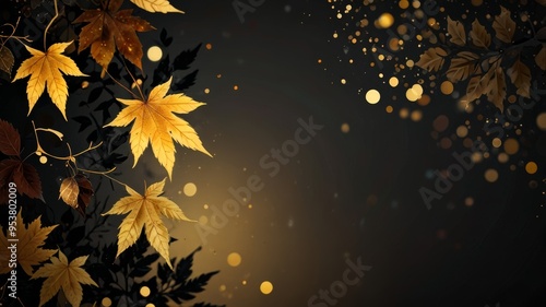 Luxurious autumn matte background with black and gold, featuring minimalistic design