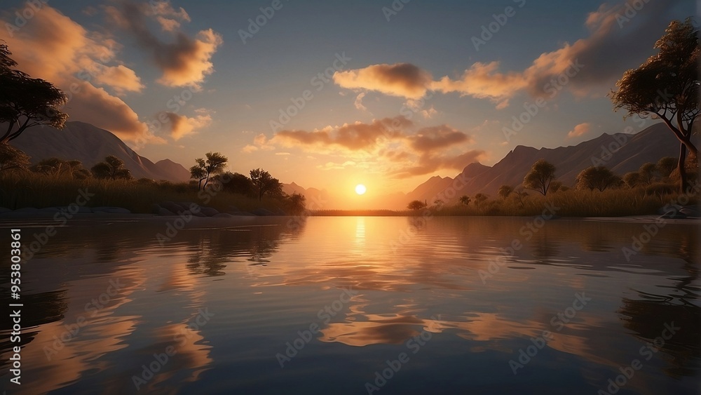 sunset over the river, AI Generated sunset over the river, AI Generated
