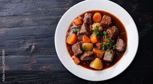 Beef Stew in a White Bowl