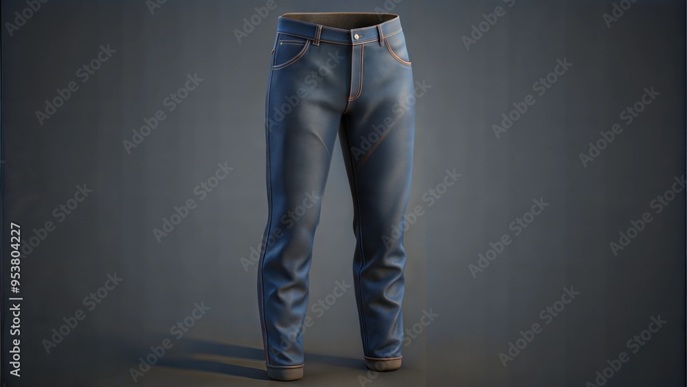 Trendy blue jeans displayed on a mannequin with a dark background Trendy blue jeans displayed on a mannequin with a dark background