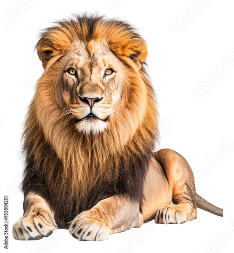 Majestic lion resting isolated on transparent background