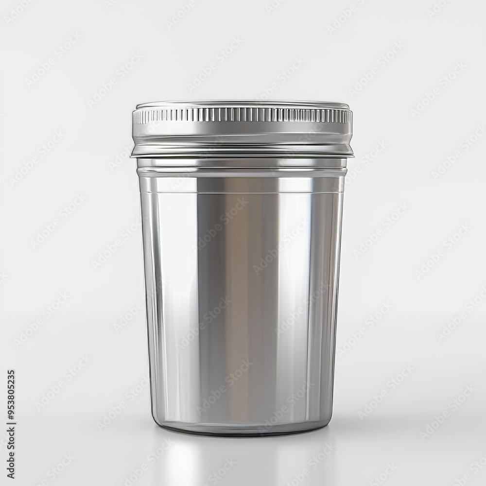 Silver Plastic Jar with Screw Cap Packaging Template on White Background Generative AI Silver Plastic Jar with Screw Cap Packaging Template on White Background Generative AI