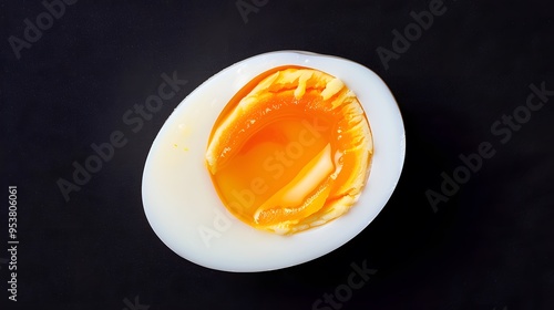Two eggs are cut in half and one half is yellow. Concept of a healthy breakfast option