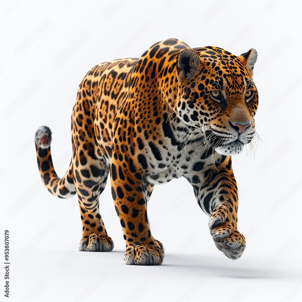 Jaguar Walking on a White Background Jaguar Walking on a White Background