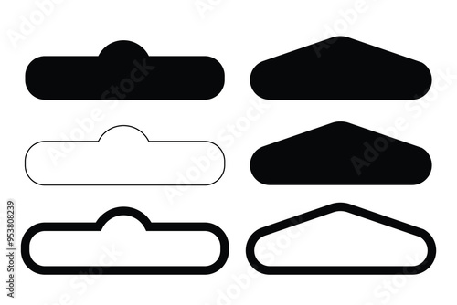 Hook hang, black silhouette holes and hangers for product plastic package. Vector euro hook hang holes for pack hanger cutout templates set industrial