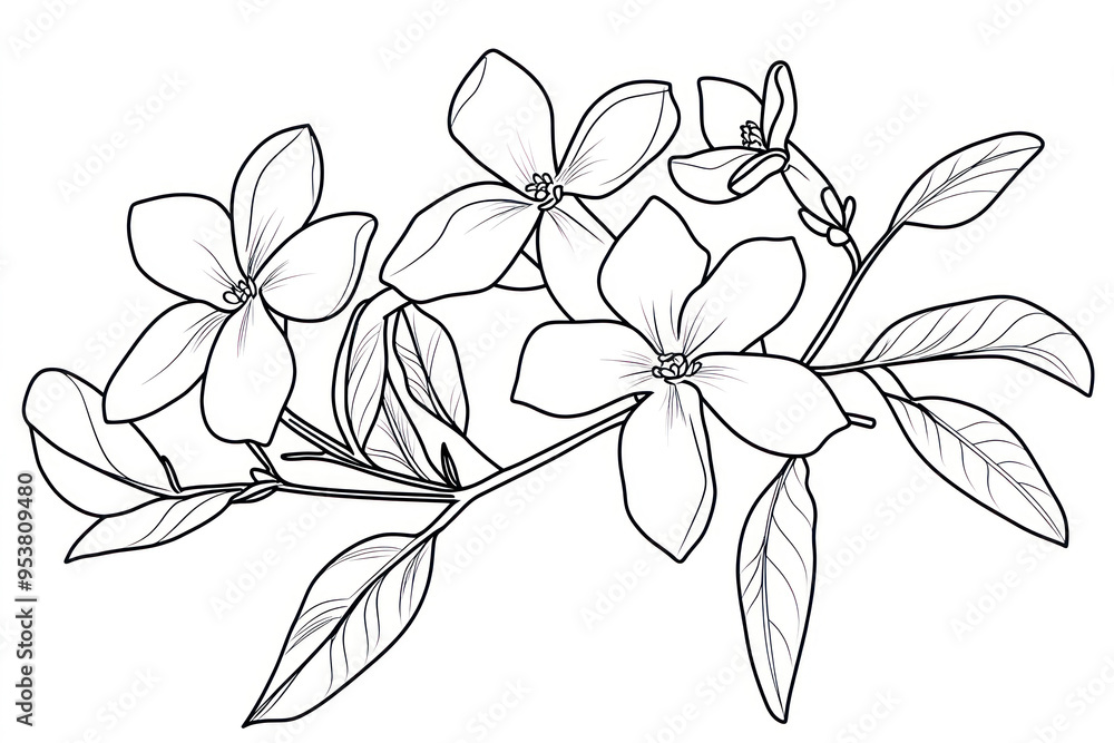 Fototapeta premium Jasmine Flower Illustration Coloring Page. coloring page for kids.