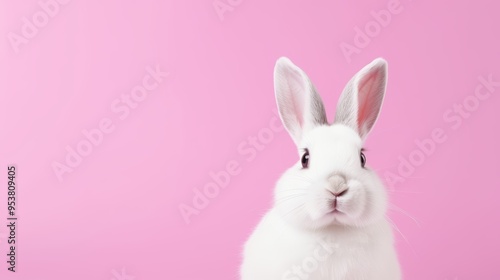 cute animal pet rabbit or bunny white color smiling and laughing isolated with copy space for easter background, rabbit, animal, pet, cute, fur, ear, mammal, background, celebration, generate by AI