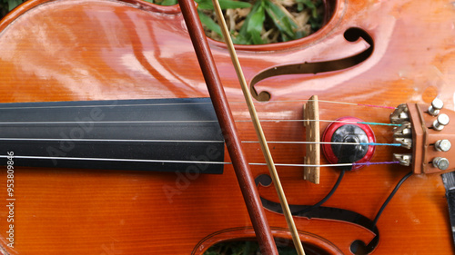 Up Close Detail of Beautiful Classical, Celtic, or Bluegrass Instrument the Violin or Fiddle photo