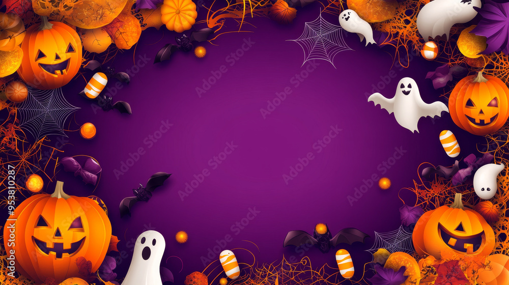 A Halloween themed background with bats and pumpkins A Halloween themed background with bats and pumpkins