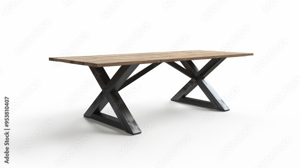 dining table with a high-quality oak top and metal cross leg dining table with a high-quality oak top and metal cross leg