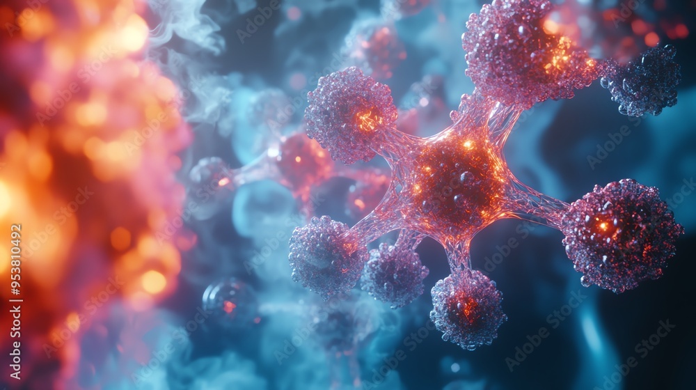 A close up of a cell with a red and orange glow A close up of a cell with a red and orange glow