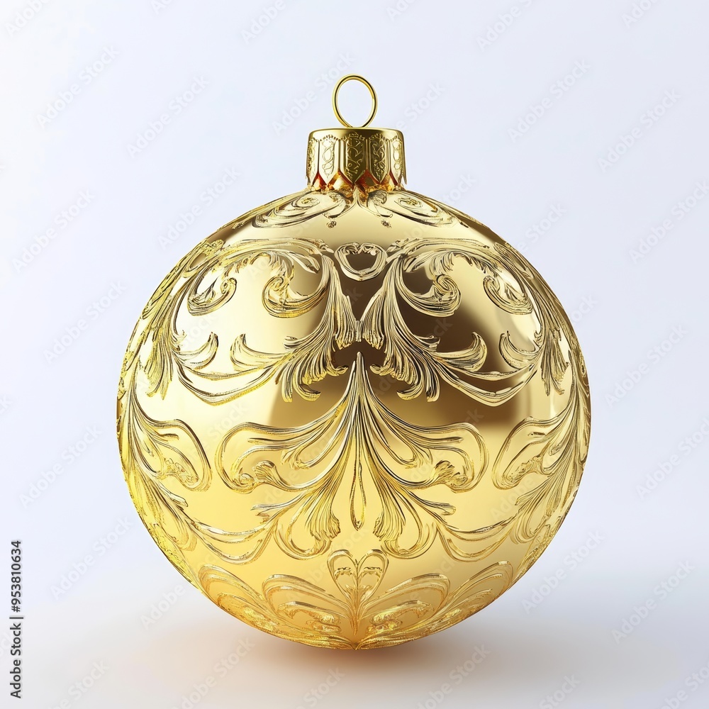 Fototapeta premium Golden Christmas Ball with Glossy Reflection, Perfectly Spherical Ornament for Holiday Decorations Generative AI