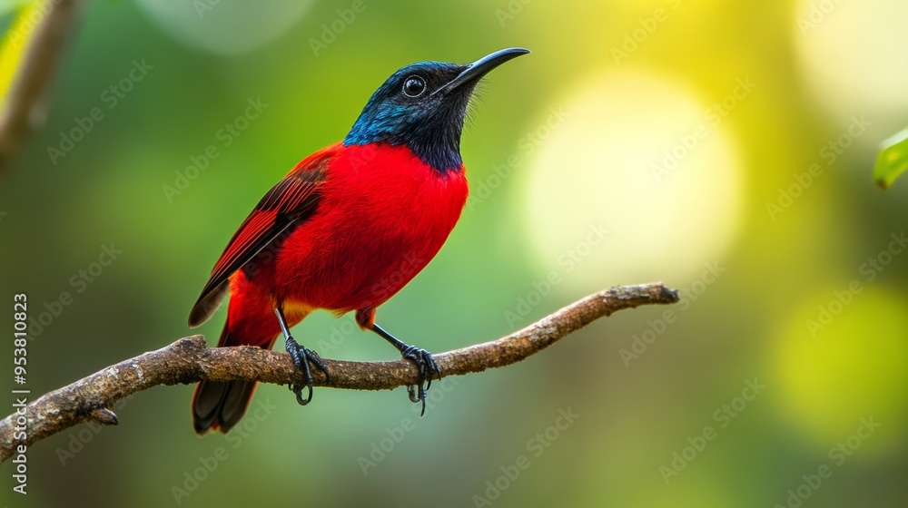 Crimson Sunbird Perched on Branch in Nature at Kitchakoot Mountain National Park, Thailand Generative AI Crimson Sunbird Perched on Branch in Nature at Kitchakoot Mountain National Park, Thailand Generative AI