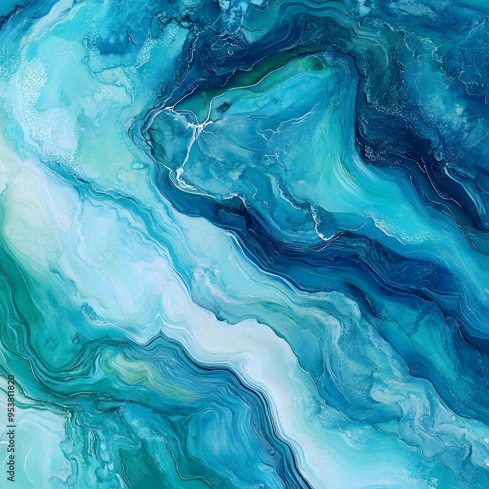 Ocean-inspired decor featuring shades of blue and green, with fluid shapes and textures 16:9 Ocean-inspired decor featuring shades of blue and green, with fluid shapes and textures 16:9