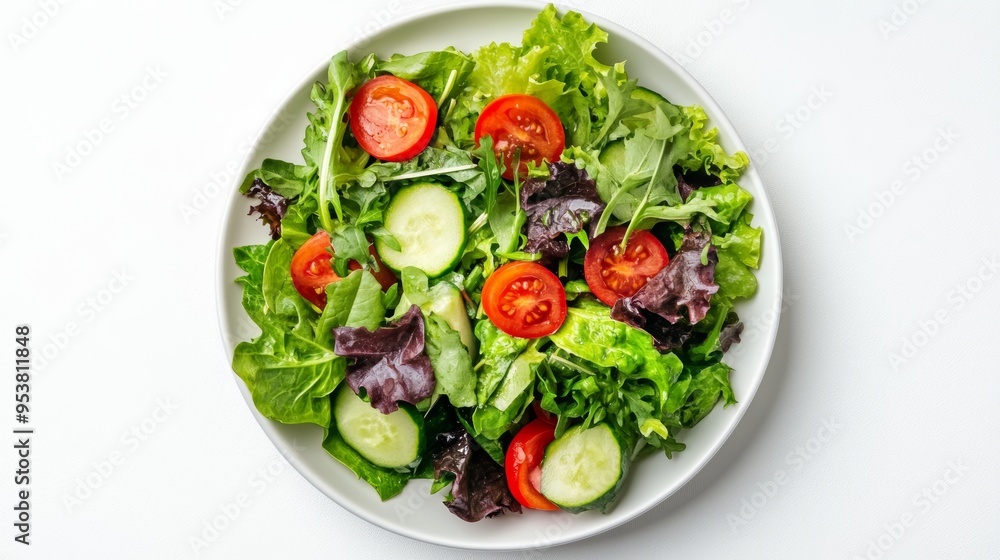 Fresh Salad in a Plate on White Background, Healthy Food Concept Generative AI Fresh Salad in a Plate on White Background, Healthy Food Concept Generative AI