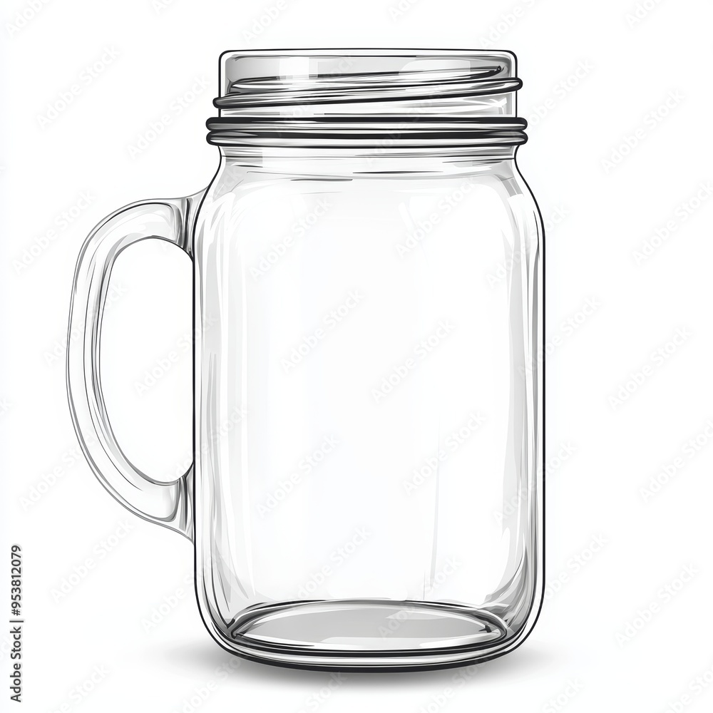 Empty Glass Jar with Lid and Handle for Smoothie or Juice on White Background Generative AI Empty Glass Jar with Lid and Handle for Smoothie or Juice on White Background Generative AI