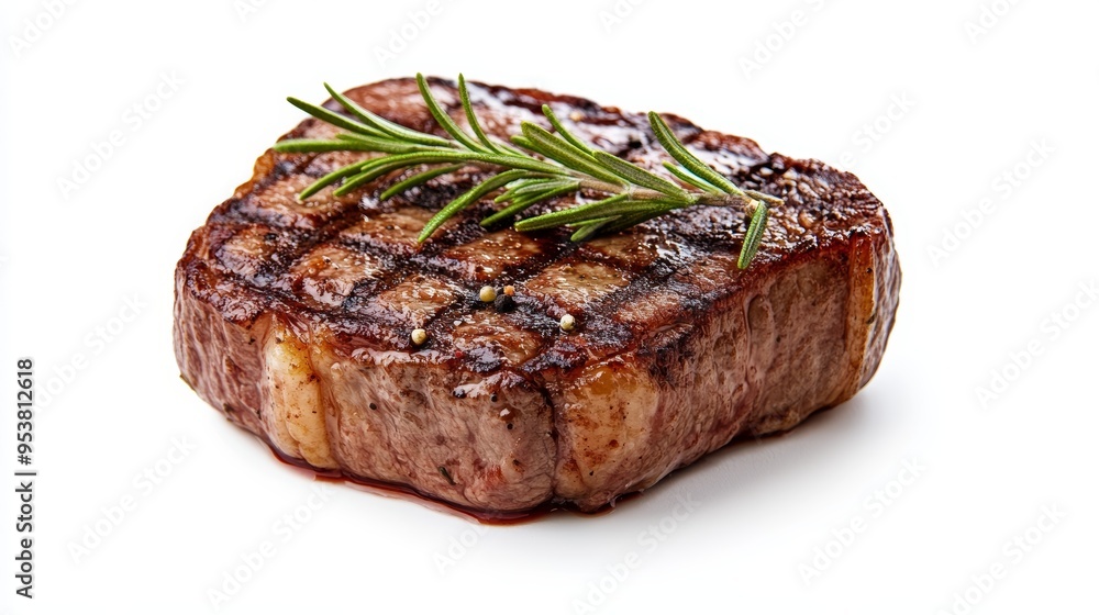 Grilled Beef Steak with Rosemary on White Background, Ideal for Culinary and Food Presentation Generative AI Grilled Beef Steak with Rosemary on White Background, Ideal for Culinary and Food Presentation Generative AI